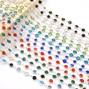 Chaîne en cuivre 6mm avec strass en verre colorés pour création bijoux DIY