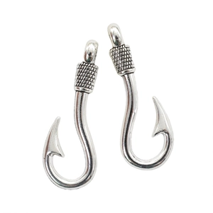 Antique silver fish hook pendant charms with textured weave detail for DIY jewelry making