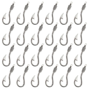 Vintage Antique Silver Fish Hook Shape Zinc Alloy Pendant For DIY Jewelry Making Necklaces Earrings Accessories Women Men