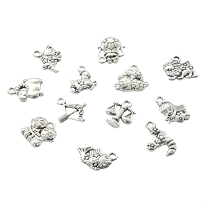 Set of 12 zodiac charms in antique silver alloy for DIY necklace and bracelet jewelry
