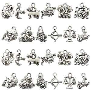 Vintage Zinc Alloy Zodiac Charms Antique Silver Constellation Pendants For DIY Necklace Bracelet Jewelry Making