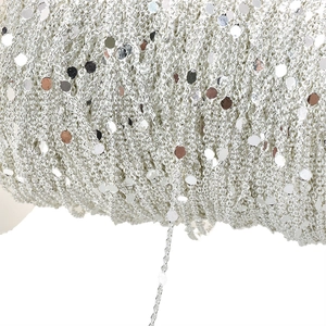 Chaîne à paillettes en cuivre argenté avec breloques rondes pour création de bijoux DIY