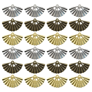 DIY Retro Alloy Fan Shape Pendant Charms For Jewelry Making Hollow Out Design Vintage Style Oriental Jewelry Findings