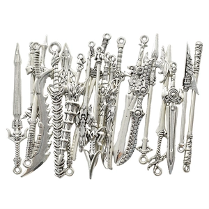 Set of vintage silver alloy miniature sword and weapon charms for DIY jewelry making