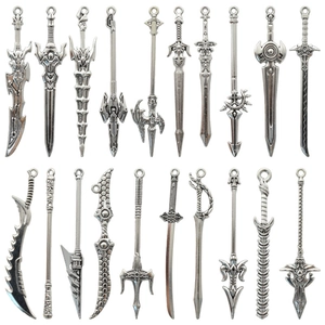 Vintage Alloy Weapon Charms Pendants Sword Spear Trident Axe Shapes For DIY Jewelry Making Antique Silver Metal Accessory