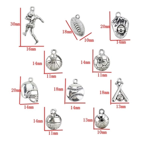 10pcs sports themed charms set in antique silver finish for DIY jewelry making and crafts