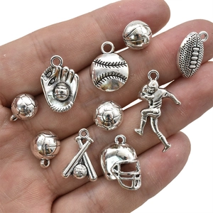 DIY sports themed charms in antique silver finish featuring football and basketball