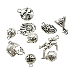 Vintage silver sports charms set including football basketball and baseball for DIY jewelry