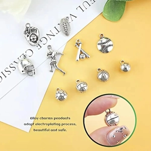 Sports theme alloy pendants set with football, basketball and baseball for DIY jewelry