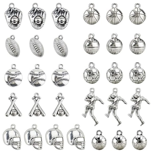 Vintage Antique Silver Alloy Sports Pendants For DIY Jewelry Making Football Basketball Volleyball Rugby Baseball Helmet Charms Accessory