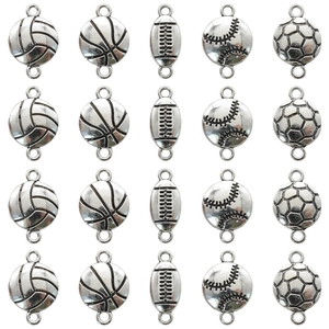 Pendentifs Connecteurs de Sport en Alliage de Zinc Vintage Football Basketball Baseball Volleyball Rugby Argent Antique Bijoux DIY