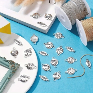 Lot de breloques ballons de sport vintage en alliage pour bijoux DIY avec anneaux
