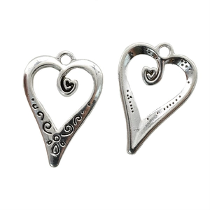 Antique silver hollow heart pendants with vintage swirl design for DIY jewelry making