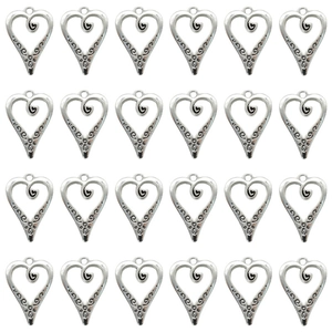 Antique Silver Hollow Heart Pendant For DIY Jewelry Making Vintage Alloy Metal Carved Swirl Pattern Charm For Necklace