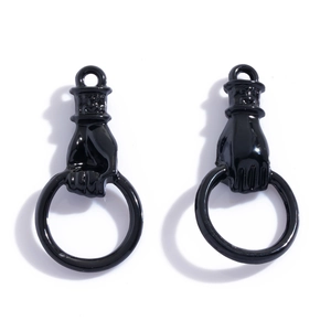 Vintage style black hand holding ring charms for DIY necklace or drawer handle pulls