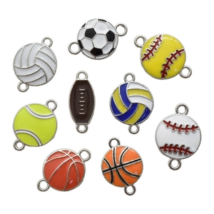 Set of 9 sports ball enamel alloy connector charms for DIY bracelets and necklaces