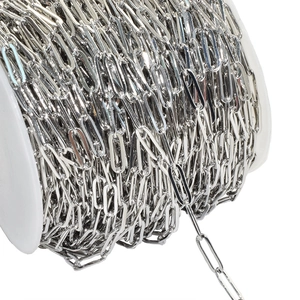 Macro shot of silver paperclip chain links on a spool for DIY jewelry making