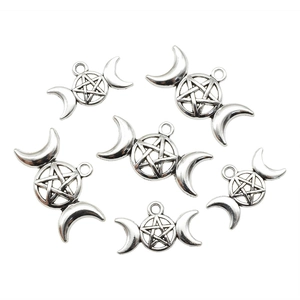 6pcs vintage triple moon pentagram alloy pendants for DIY jewelry making in antique silver