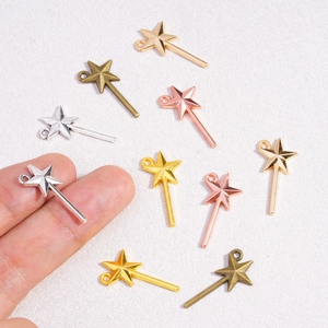 DIY star fairy wand alloy pendants in assorted metallic finishes including gold and silver