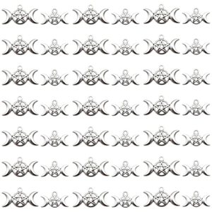 Vintage Zinc Alloy Triple Moon Goddess Pentagram Pendants For DIY Jewelry Making Retro Silver Moon Star Charms Accessory