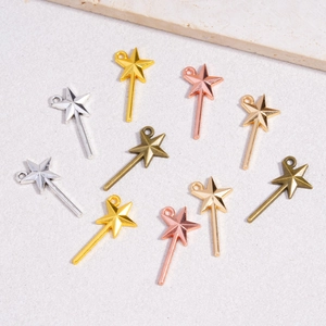 Star fairy wand charms in silver, gold, rose gold, and bronze for DIY jewelry projects