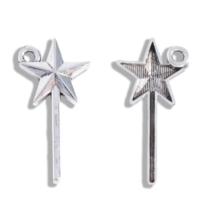 Silver alloy star wand pendants showing front and back details for DIY jewelry making
