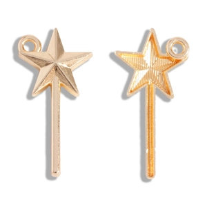 Detailed front and back views of golden star magic wand metal pendant for DIY jewelry