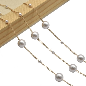 Copper Jewelry Making Chain With Faux Artificial Pearls DIY Beaded Chain Color Retention Retro Style For Tassel Shoes Clothing Decor Accessories