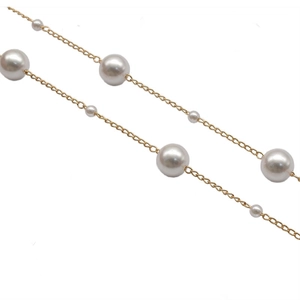 DIY gold copper jewelry chain with alternating 8mm and 3mm pearls for retro accessories