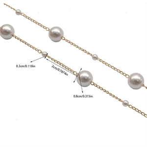 DIY pearl chain with gold beads featuring alternating 8mm and 3mm white round pearls