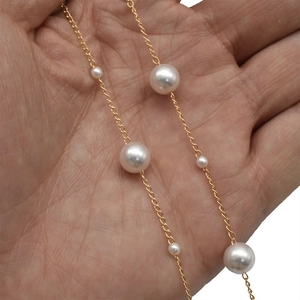 Golden pearl chain with 8mm and 3mm beads for DIY jewelry making and garment accessories