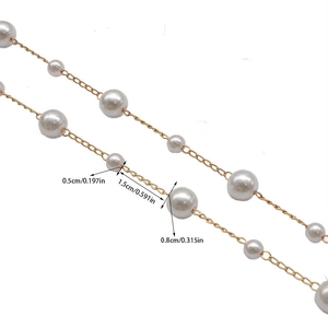 DIY jewelry chain with 5mm and 8mm white pearls on a gold plated copper link chain