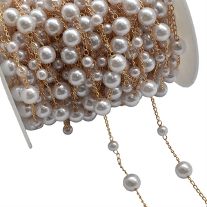 DIY pearl beaded chain with mixed 8mm and 5mm beads for jewelry making and craft decor
