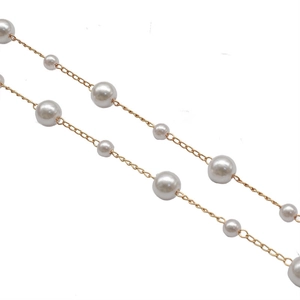 Minimalist DIY copper chain with alternating 8mm and 5mm pearls and gold accents