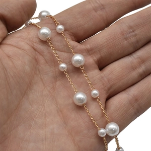 DIY gold copper necklace chain with 8mm and 5mm white pearls for vintage jewelry making