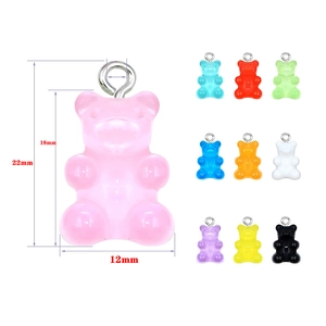 Detailed view of colorful resin gummy bear charms with specific size dimensions 22x12mm