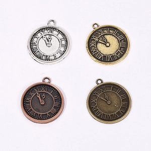 Vintage steampunk clock pendants in four metal finishes with Roman numeral dials