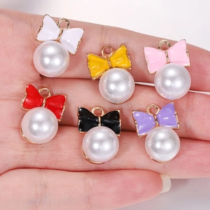 Pendentifs nœuds en émail coloré avec perles en six couleurs pour création de bijoux