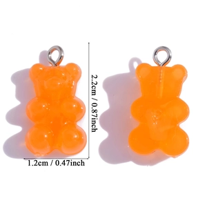 Colorful resin gummy bear charms with silver hooks and 2.2cm height measurements