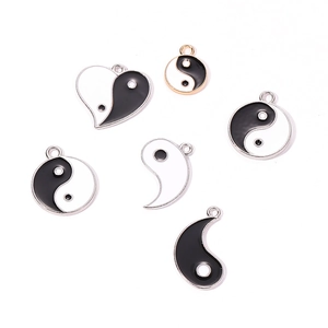 DIY Yin Yang charms in heart and round shapes with black and white enamel finish