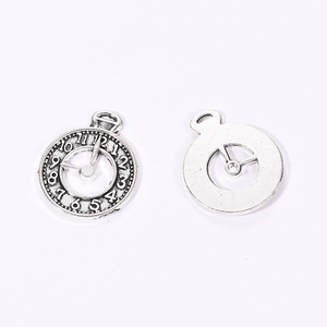 Pair of vintage silver clock pendants for DIY punk necklaces with embossed numerals
