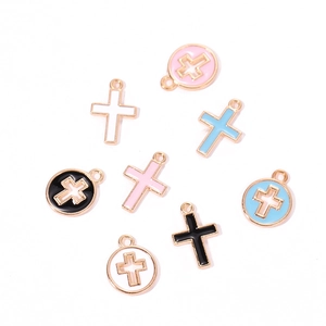 Colorful enamel cross pendants set in white pink blue and black for DIY jewelry making