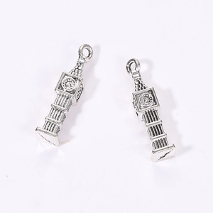 Vintage silver Big Ben clock tower charms for DIY jewelry making and punk necklaces