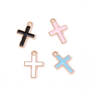 Colorful drip oil cross pendants with gold metal frames for DIY jewelry and accessories