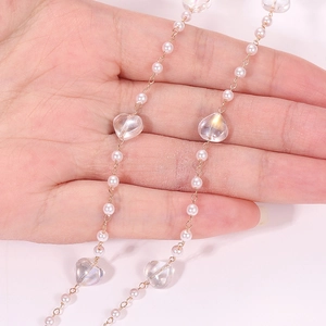 DIY colorful mermaid heart pearl chain with golden metal links for handmade doll accessories
