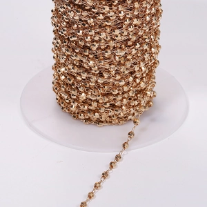 Roll of faceted gold plated copper bead chain for DIY jewelry making and hair accessories