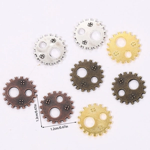 Set of 12mm vintage steampunk gear pendants in bronze silver and gold alloy finishes