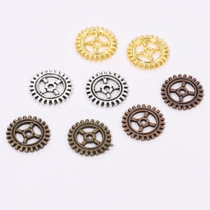 Steampunk 10mm metal gears set in gold silver and bronze for DIY craft projects