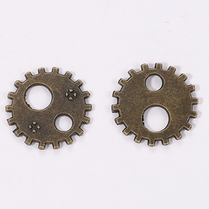 Close-up of 12mm bronze alloy steampunk gear pendants for DIY jewelry crafting accessories