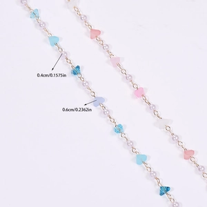 DIY colorful heart crystal and pearl gold chain for ethnic costume accessories